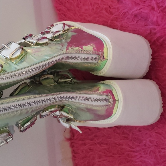 Vintage rare Demonia Swing 230 white with Green Sparkle Platform Boots Size 8 - Picture 9 of 12